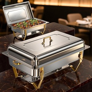Warmounts 8QT Gold Rectangle Chafing Dish Buffet Set Food Warmer with Handle - 1 of 4