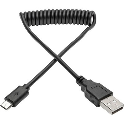 Tripp Lite 6ft USB 2.0 Hi-Speed A to Micro-B-USB Cable Coiled M/M 6' - USB for Digital Camera, Notebook, Smartphone, Tablet - 60 MB/s - 6 ft