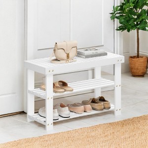 Shoe Rack Bench, 3-Tier Bamboo Shoe Storage Organizer, Entryway Bench, Holds Up to 286 lb, 11.3 x 27.6 x 17.8 Inches, for Entryway Bathroom Bedroom - 1 of 4