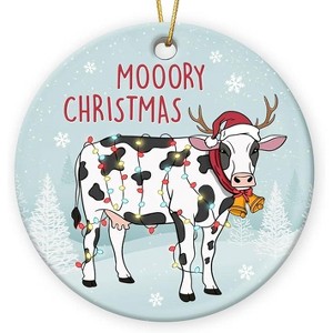 Lomsoe Cow Ornaments for Christmas Tree Farmhouse Christmas Cows Decor Cow Lovers Gifts Farm Animal Ceramic Ornaments Cows Decor Christmas Gift - 1 of 1