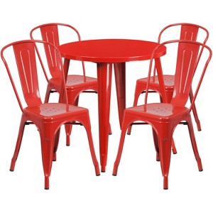 Flash Furniture Commercial Grade 30" Round Metal Indoor-Outdoor Table Set with 4 Cafe Chairs - 1 of 4