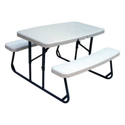 Plastic Development CH013 Steel Frame Durable 2 Bench Kids Picnic Patio Indoor or Outdoor Molded Table, White