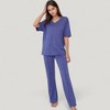 Anna-Kaci Lounge Women's Short Sleeve V-Neck Pajama Set with Relaxed Fit Knit Top and Wide Leg Lounge Pants - 2 of 4