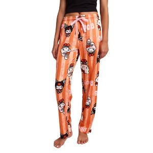 Hello Kitty Boo Halloween Costumes Women's Orange Striped Sleep Pajama Pants - 1 of 4