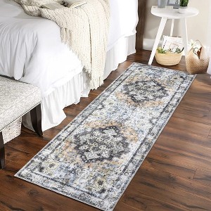 Washable Boho Area Rugs for Living Room Bedroom Vintage Persian Medallion Rug Non Slip Low Pile Carpet - 1 of 4