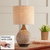 360 Lighting Mid-Century Modern Accent Table Lamp with USB Charging Port 21" High Wood Brown Ceramic Oatmeal Drum Shade Living Room Desk Bedroom - 2 of 4