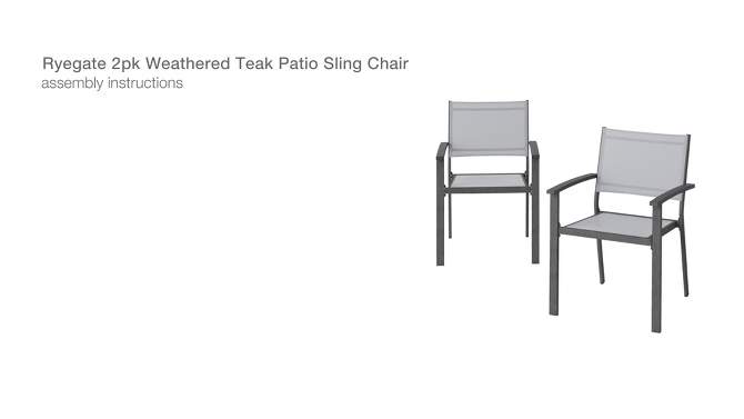2pc Ryegate Weathered Teak Sling Outdoor Patio Dining Chairs Arm Chairs Gray - Threshold&#8482;, 2 of 9, play video
