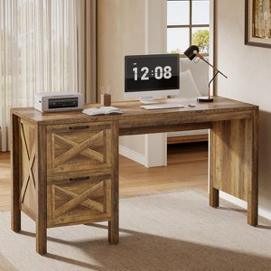 Lantine 55.12-Inch Computer Desk with Drawers, Farmhouse Home Office Desk with File Drawers, Writing Table Large Workstation for Office, Studying Room - 1 of 4
