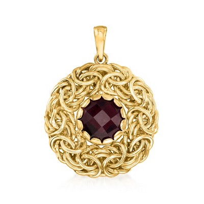 Ross-Simons Italian 4.50 Carat Garnet Byzantine Pendant in 14kt Yellow Gold Size 1.25
