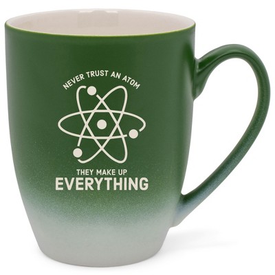 100 North Atom Design 10 Ounce Green and White Two Toned Ombre, Comfortably Fits Your Hands, Ceramic Tea Coffee Cup Mug, Never Trust An Atom They Make