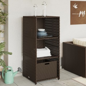 Garden Storage Cabinet Brown PE Rattan, Powder-Coated Steel - 1 of 4