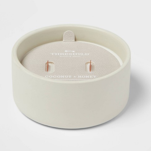 8oz 2-Wick Gray Matte Ceramic Woodwick Candle Coconut and Honey - Threshold™ - image 1 of 4