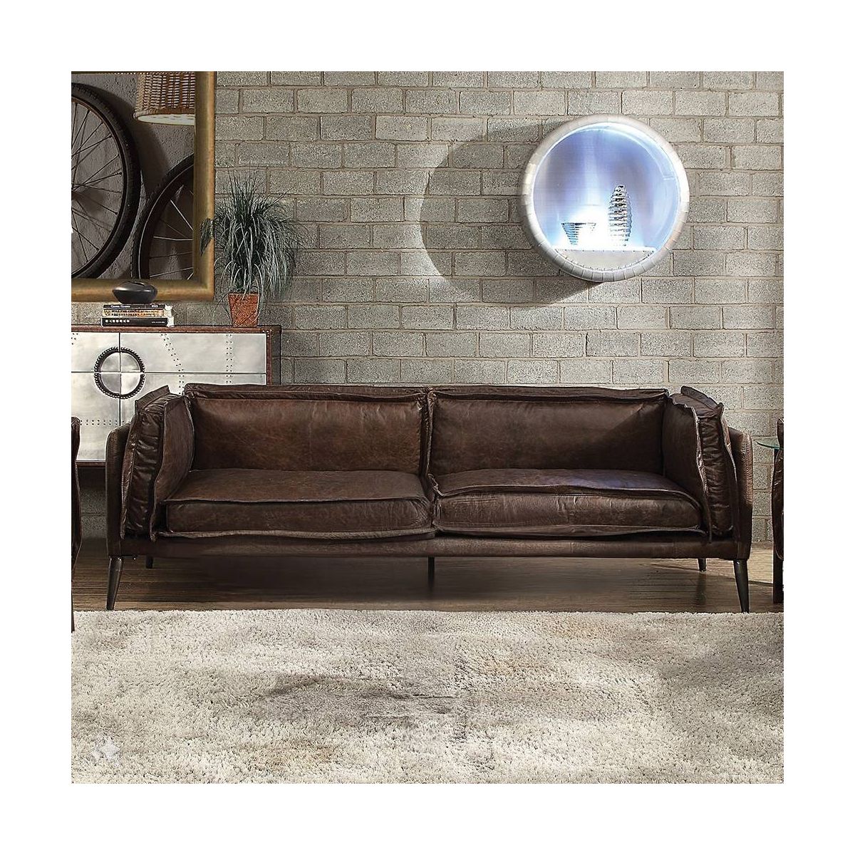 Acme Furniture Porchester Grain Leather Sofa Distress Chocolate - thumbnail 2