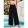 Women's Casual Flowy Pleated Loose Wide Leg Pants Lightweight High Elastic Pleated Waist Trouser with Pockets - 3 of 4