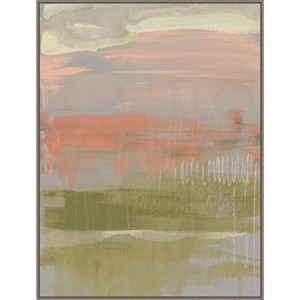 32" x 42" Coral and Olive Striations II by Jennifer Goldberger Framed Canvas Wall Art Print - Amanti Art: Modern Style, Lithograph - 1 of 4