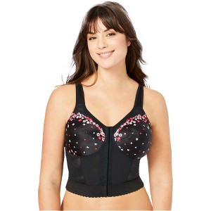 Comfort Choice Women's Plus Size Embroidered Front-Close Longline Posture Bra - 1 of 4