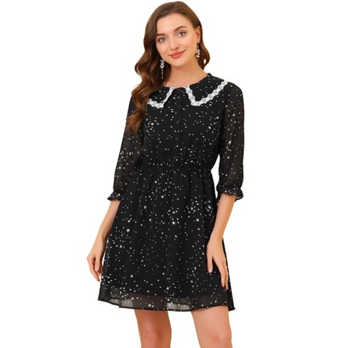 Allegra K Women's Stars Print Square Neck Vintage Velvet Mini Dress : Target