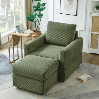 CAVINAS Corduroy Chaise Lounge Accent Chair with Ottoman,Comfy Sofa Chair,Modern Leisure Chair Lounge Chair for Living Room&Bedroom