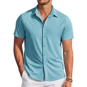 COOFANDY Mens Casual Wrinkle Free Shirts Short Sleeve Button Down Summer Stretch Dress Shirt - 1 of 4