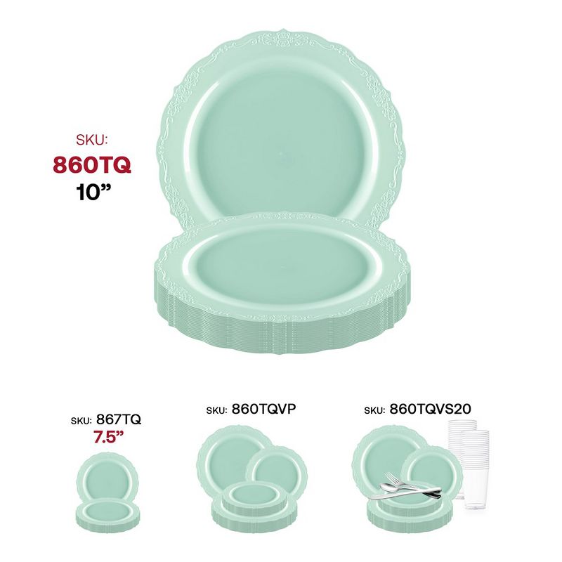Smarty Had A Party 10" Turquoise Vintage Round Disposable Plastic Dinner Plates (120 Plates), 5 of 7