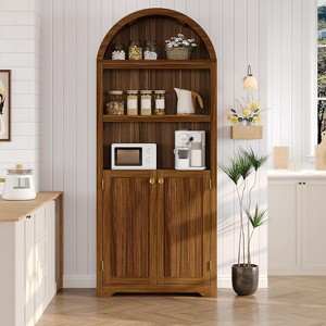 72'' Tall Arched Cabinet,  Arched Bookshelf with Double Doors & Adjustable Shelf, Wooden Bookcase with Storage - 1 of 4