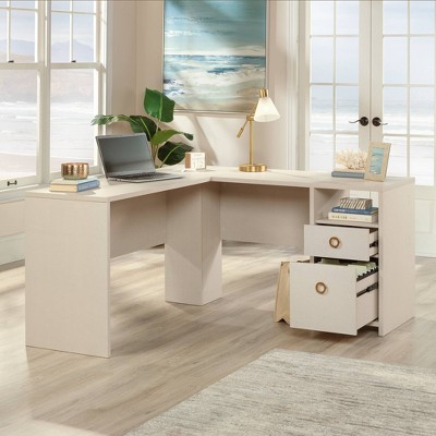 White Wood L-Shaped Corner Desk with Drawer and Filing Cabinet
