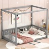 CAVINAS Twin/Full Size Bed Frame with Canopy-Style Top & Guardrails,Modern Floor Bed for Kids Room,Bedroom - 2 of 4