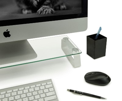 Clear Glass and Aluminum Desktop Monitor Riser Stand