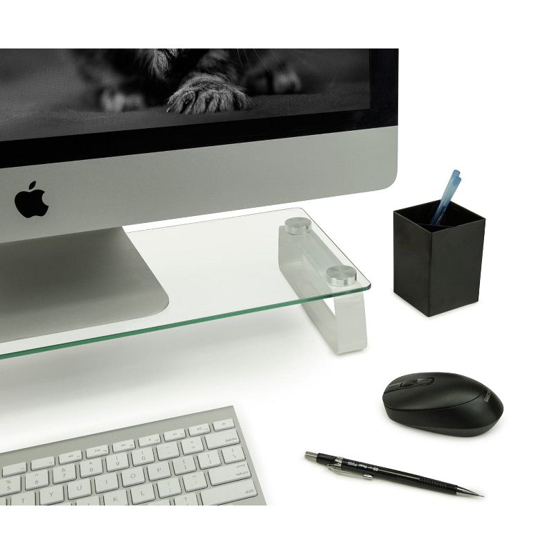 Mount-It! Glass Computer Monitor Riser and Laptop Stand | Clear Flat Screen Display Stand, Desktop Shelf and Organizer, Glass & Aluminum Construction, 3 of 9
