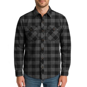 Men’s Cotton Brushed Flannel Plaid Shirt with Corduroy Trim - 1 of 4