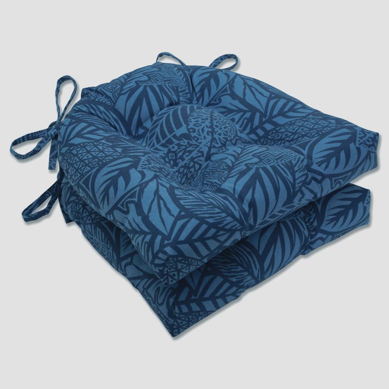 Set of 2 Outdoor/Indoor Reversible Chair Pads Blue - Pillow Perfect, 1 of 7