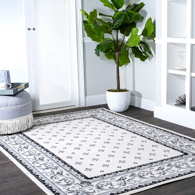 Cream and Light Gray Reversible Synthetic Area Rug
