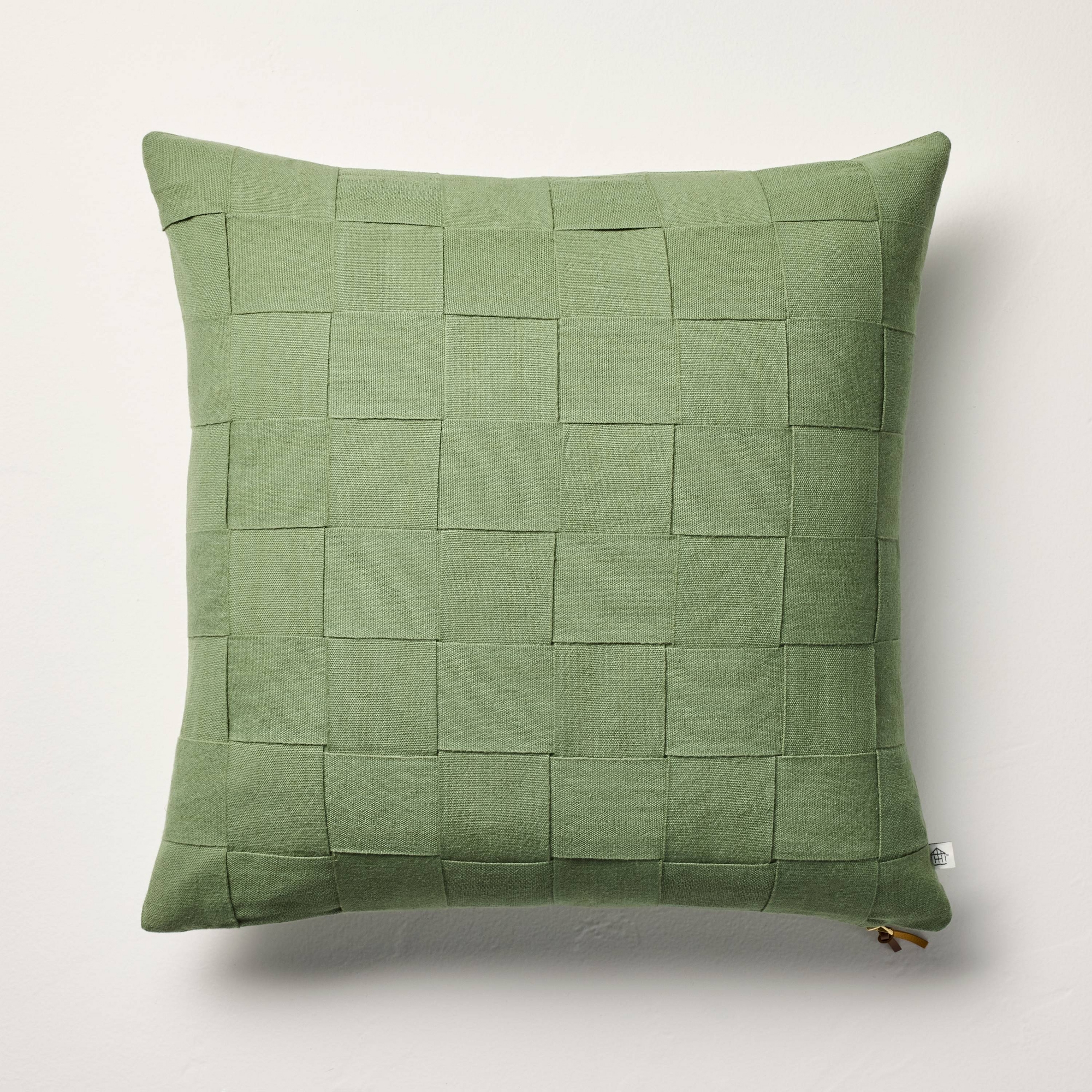 18"x18" Basket Weave Square Throw Pillow Green - Hearth & Hand™ with Magnolia