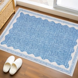 homfan Scalloped Washable Rug w/ Non-Slip Back - Modern Low-Pile Carpet for Living Room, Bedroom - 1 of 4