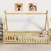 Okak Twin/Full Tent-shaped Floor Platform Bed with Guardrails/Door,Solid Wood Bed Frame for Kids,Teens,No Spring Box Needed - 3 of 4
