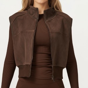Anna-Kaci Active Women's Cropped Zip Closure Vest with Stand Collar and Fitted Hem - 1 of 4