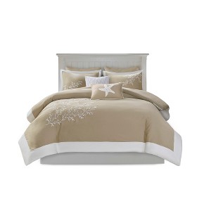 Gracie Mills Douglass 5-Piece Cotton Coastal Coral Jacquard Duvet Set - 1 of 4