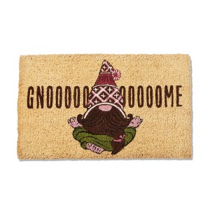 tagltd 1'6" x 2'6" Gnoooooome Sentiment Gnomie Themed Rectangle Indoor and Outdoor Coir Door Welcome Mat Beige Background - 1 of 2