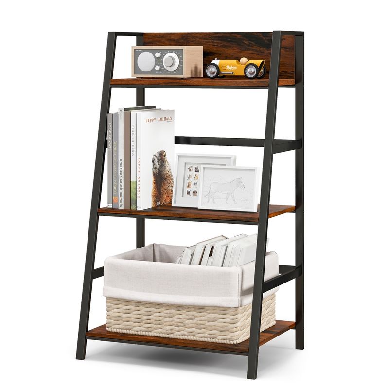Costway 3-Tier Ladder Bookshelf Industrial Storage Rack Bookcase Plant Display Shelf, 1 of 11