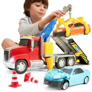Joyfy Kids Toys for 3 4 5 6 7 Years Old Boys, Toy Tow Truck
with 2 Cars and Trailer, Crane Toy with Lights and Sounds, Toddlers Birthday Gift for Boys - 1 of 4