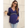 Women's Maternity Tops V-Neck Contrast Color Casual Shirts Nursing Tops Long Sleeve Pleated Hem Breastfeeding Pregnancy Clothes - 2 of 4