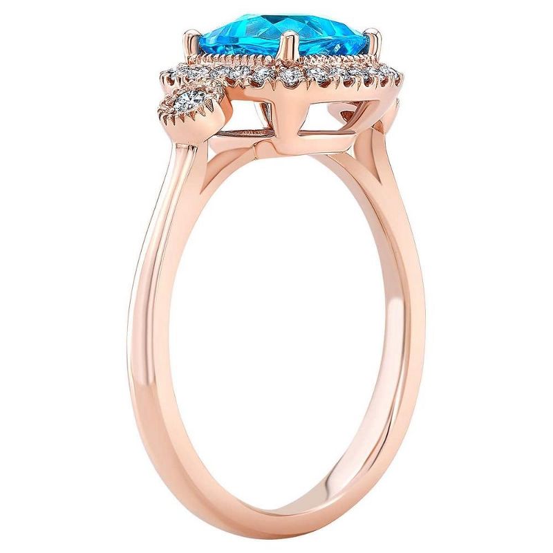 Pompeii3 2Ct TW Blue Cushion Topaz & Diamond Halo Engagement Ring in 14k Rose Gold, 3 of 5