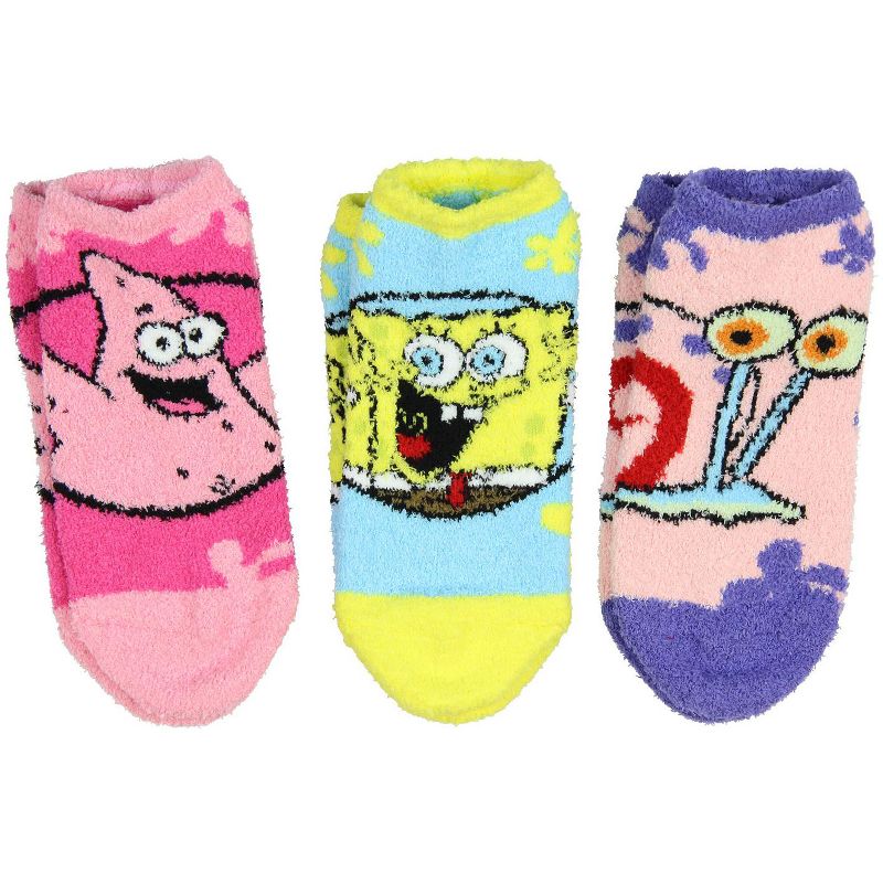 Nickelodeon SpongeBob SquarePants Women's Plush Fuzzy 3 Pack Ankle Socks Multicoloured, 2 of 4