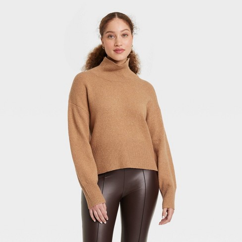 Women's Mock Turtleneck Pullover Sweater - A New Day™ Camel S : Target