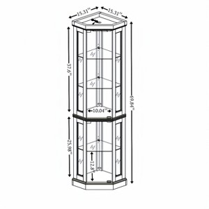 YOOCOZZ Corner Lighted Glass Curio Cabinet Display Case Wine Bar Glass Storage Light Included- Dark Oak - 1 of 2