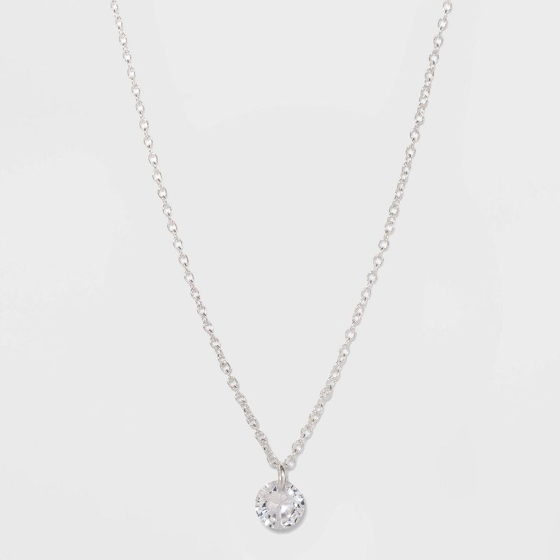 Sterling Silver with Floating Cubic Zirconia Pendant Necklace - A New Day&#8482; Silver, 1 of 5