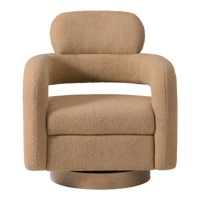 WestinTrends Alexandria Mid-Century Modern Faux Shearling Swivel Barrel Accent Chair