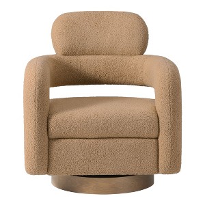 WestinTrends Alexandria Mid-Century Modern Faux Shearling Swivel Barrel Accent Chair - 1 of 4