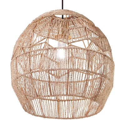 16" Bronze and Hemp LED Bowl Pendant Light