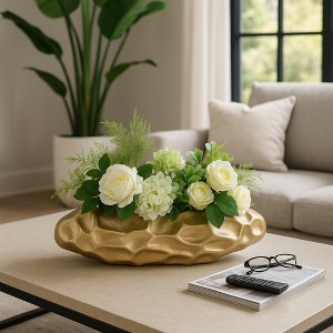 Elegant Hammered Metal Decorative Bowl for Coffee Table - Centerpiece Table Decorations and Entryway Table Bowl for Home Decor Accents - 7", Bronze - 1 of 4